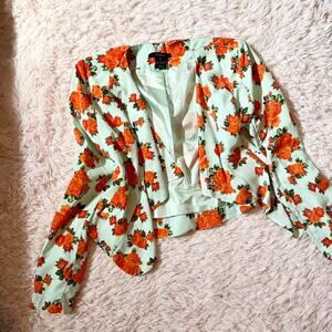 BCNU Floral Flowy Artistic Hipster Quirky Eclectic Preppy Cropped Satin Blazer